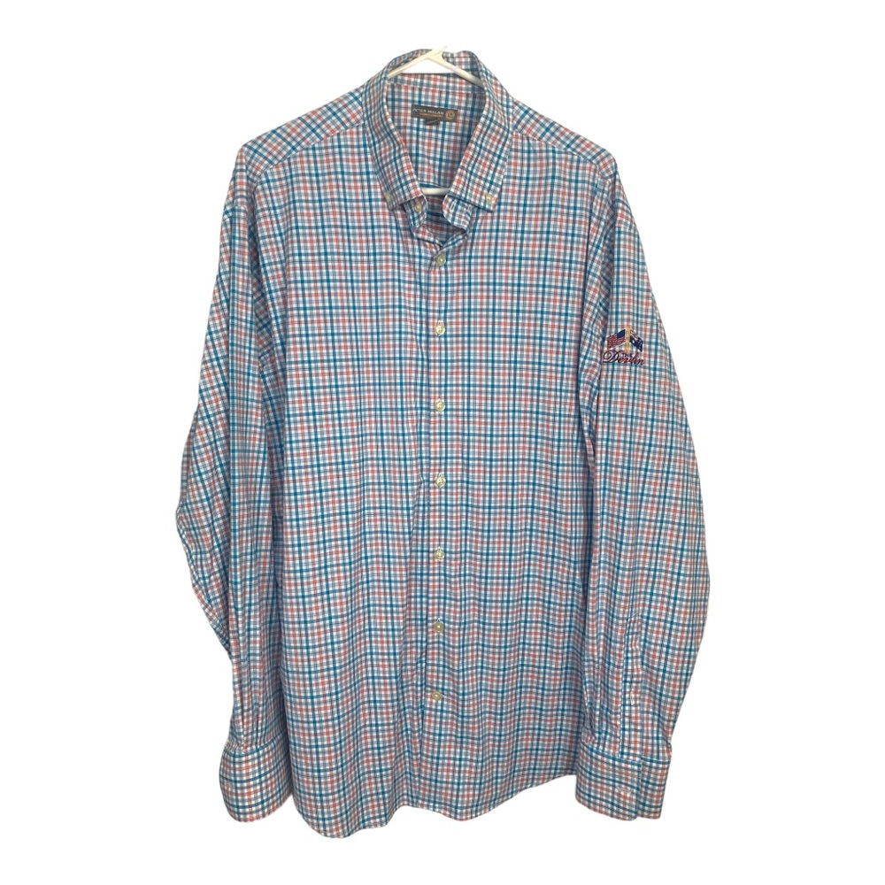 Peter Millar Summer Comfort Long Sleeve Tech Shirt Blue‎ Plaid Mens XL Devlin